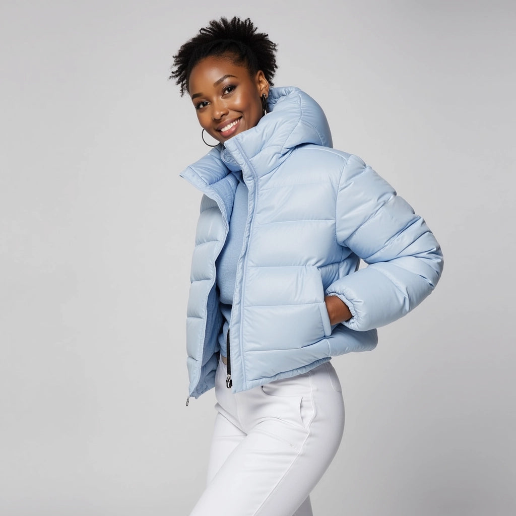 Sky Blue Elegant Puffer Jacket