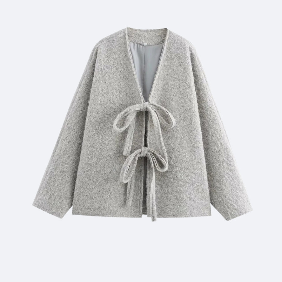 Wool Jacket with Knots – Elegant Light Grey