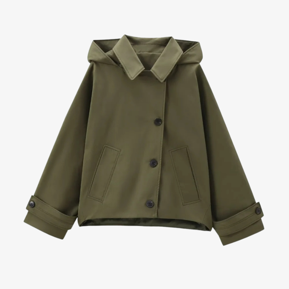 Veste Courte à Capuche – Kaki Moderne