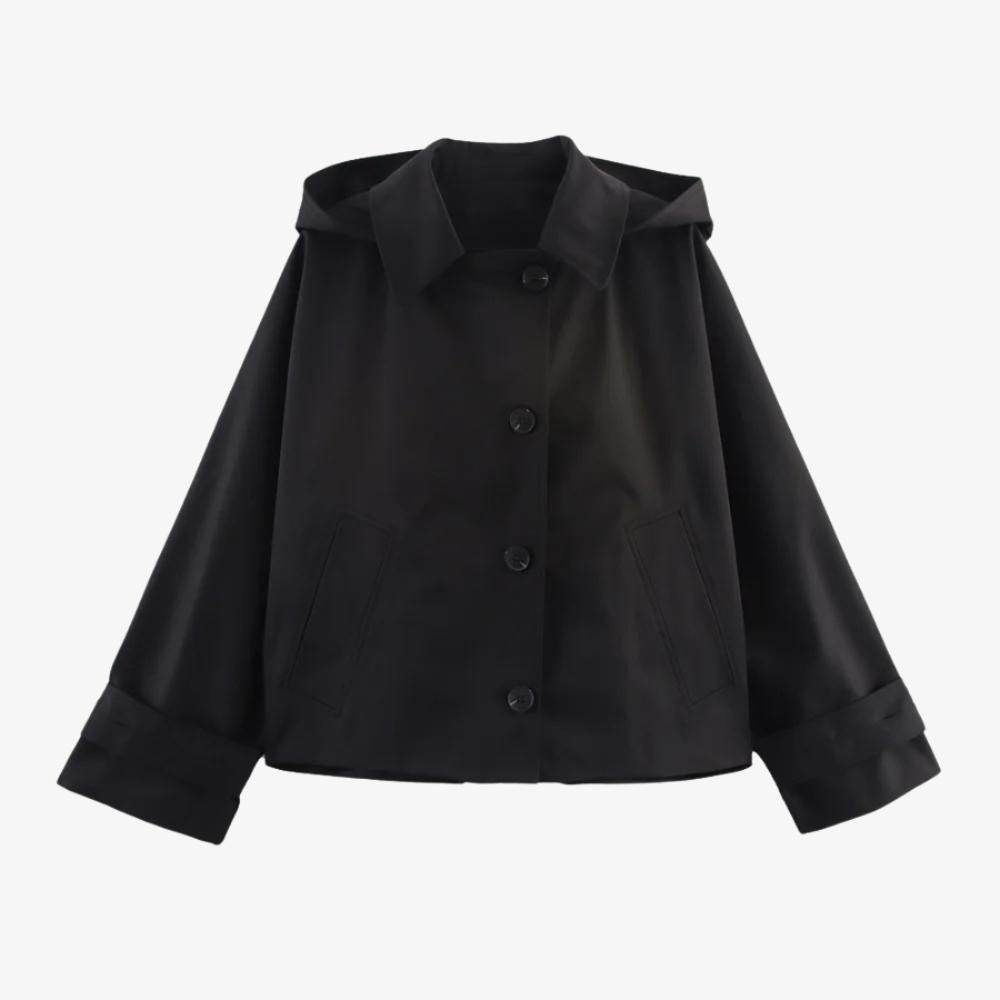 Veste Courte à Capuche – Noir Élégant