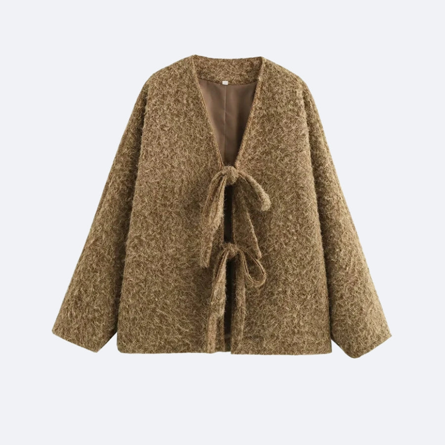Textured Knotted Jacket – Soft Brown