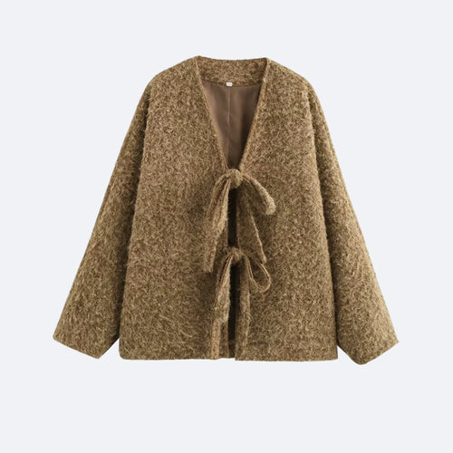 Textured Knotted Jacket – Soft Brown