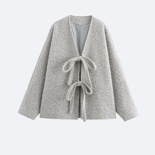 Wool Jacket with Knots – Elegant Light Grey