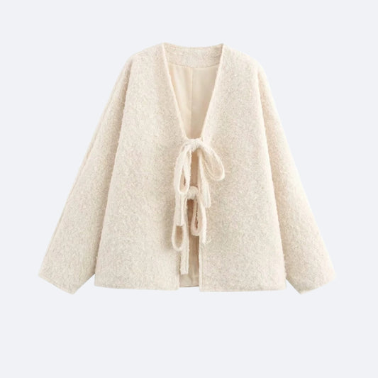 Veste Laine à Nœuds – Crème Élégante