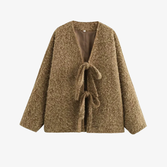 Veste Texturée à Nœuds – Marron Doux