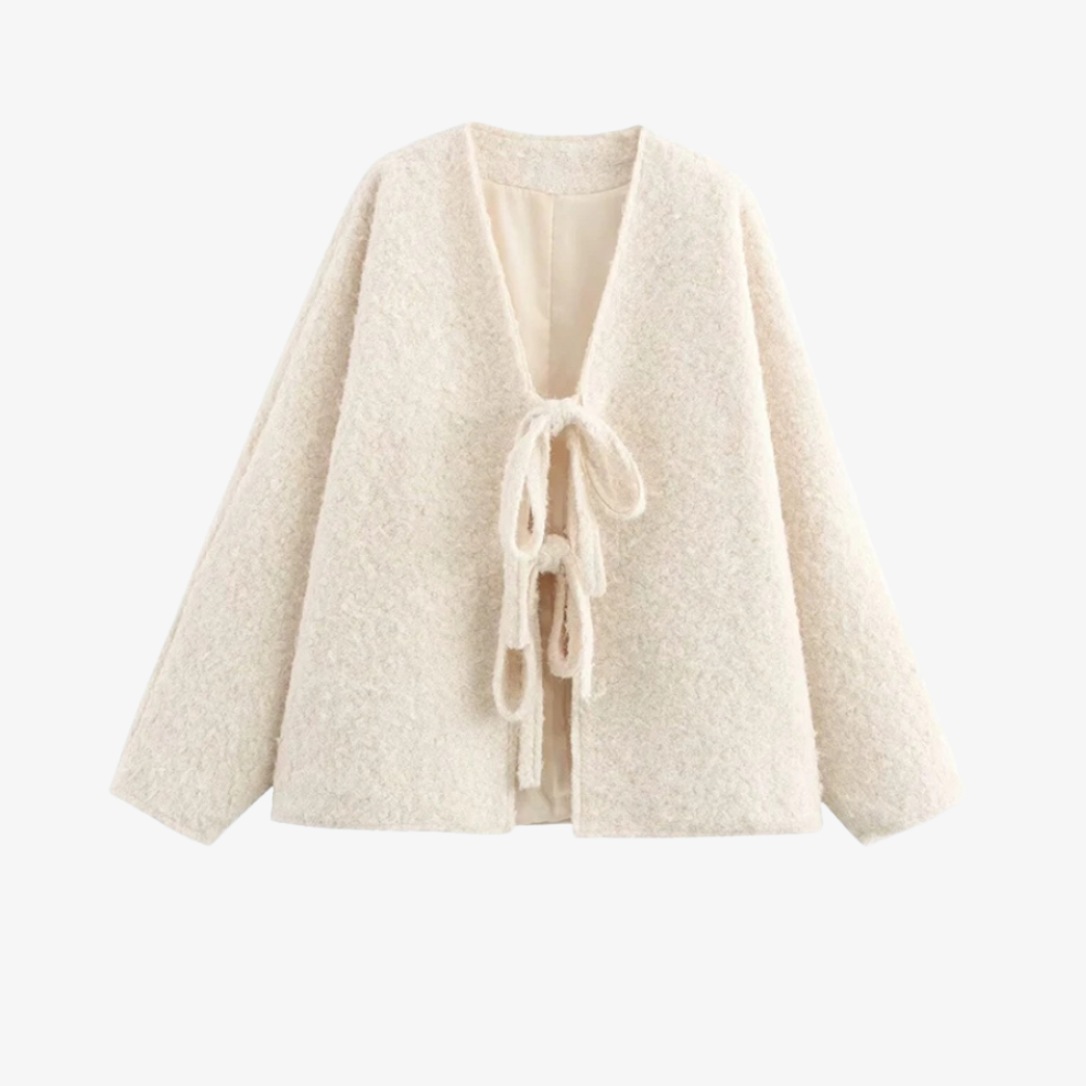 Veste Laine à Nœuds – Crème Élégante