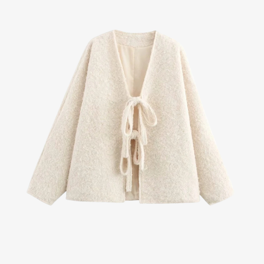 Veste Laine à Nœuds – Crème Élégante