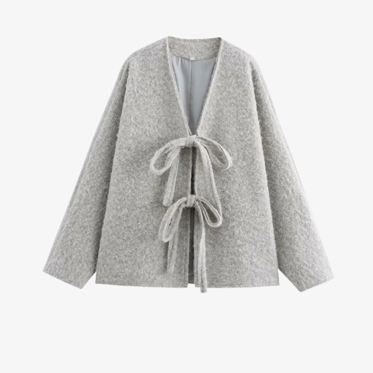 Veste Laine à Nœuds – Gris Clair Élégant